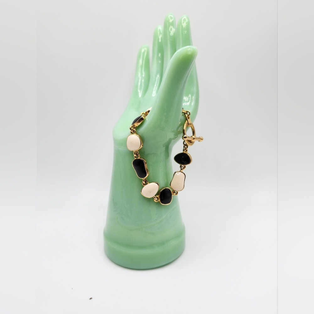 Beautiful cream and black enamel linked bracelet.   May be Monet or Spartina.
